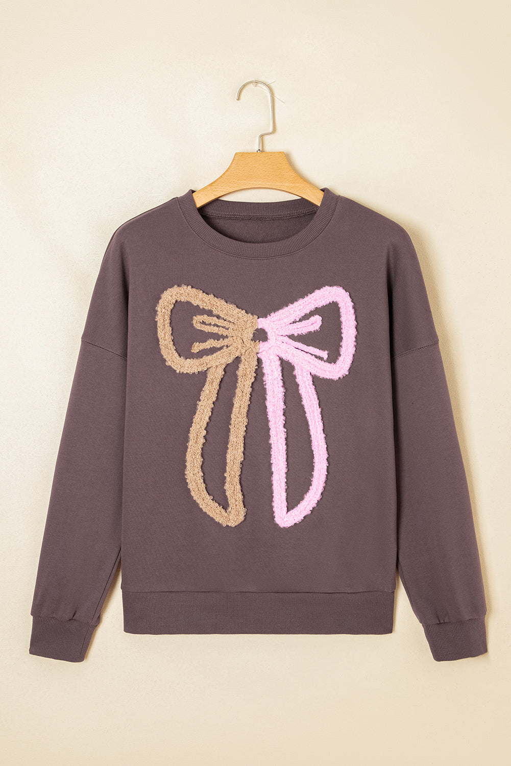 Contrast Terry Bow Pattern Drop Shoulder Sweatshirt - eAura