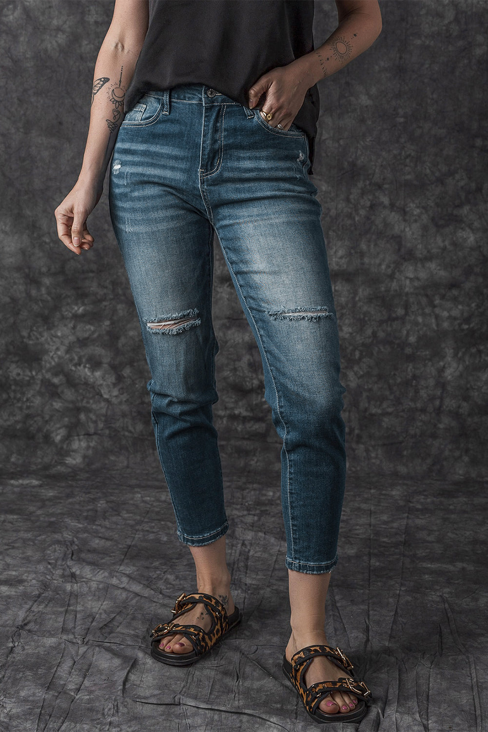 Blue Distressed Ripped Skinny Jeans Beagle Boutique Fashion Outlet