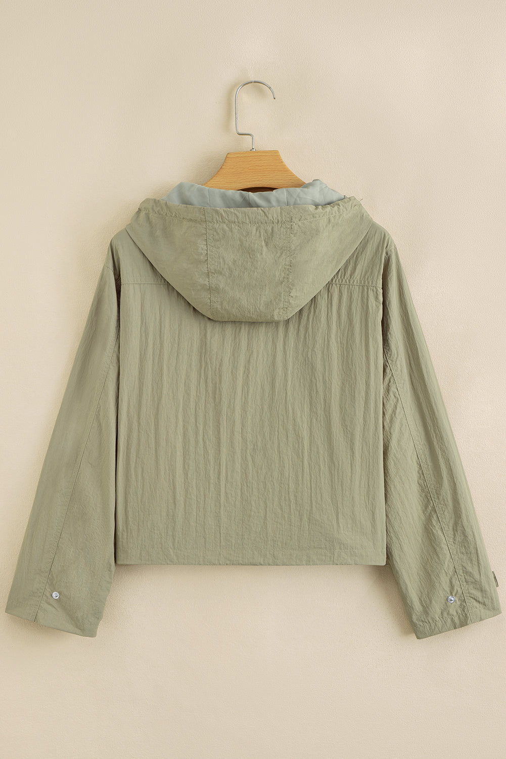Green Zipped Pocket Cropped Hooded Utility Jacket eAura