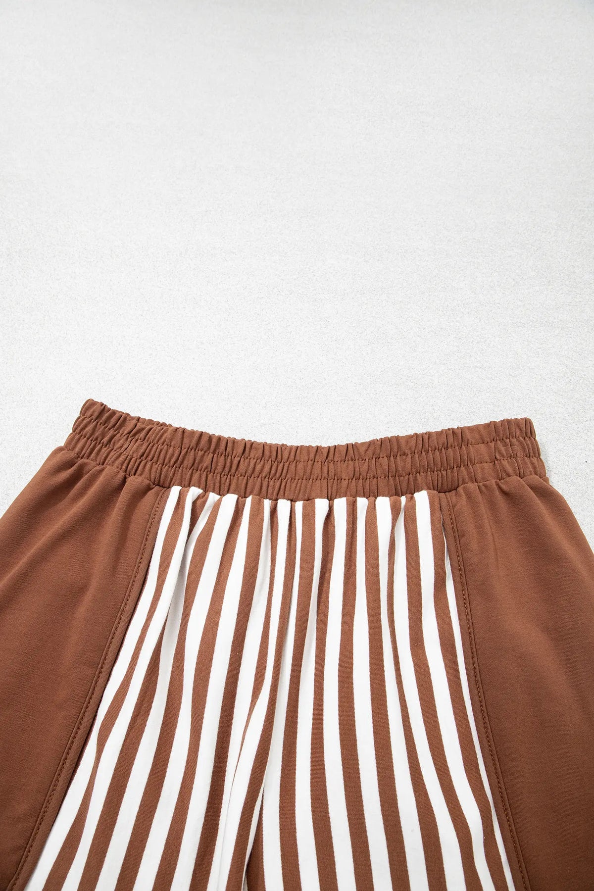 Colour Block Patchwork Quarter Zip Pullover Sporty Shorts Set – Brown Stripe