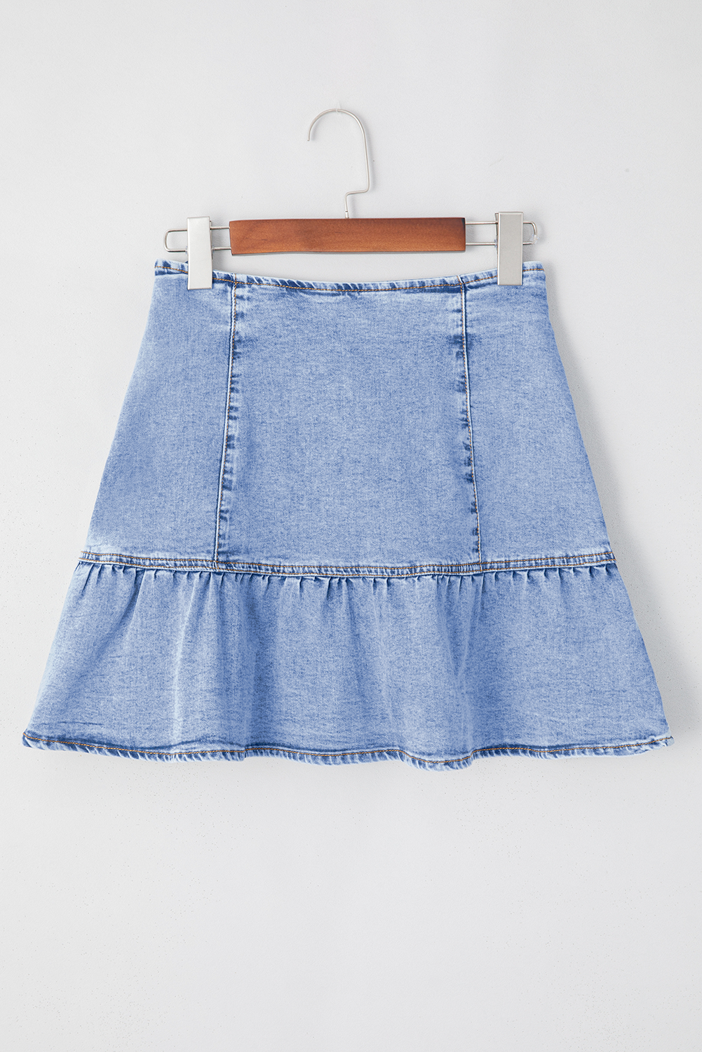 Beau Blue Asymmetric Ruffle Overlay Denim Mini Skirt eAura