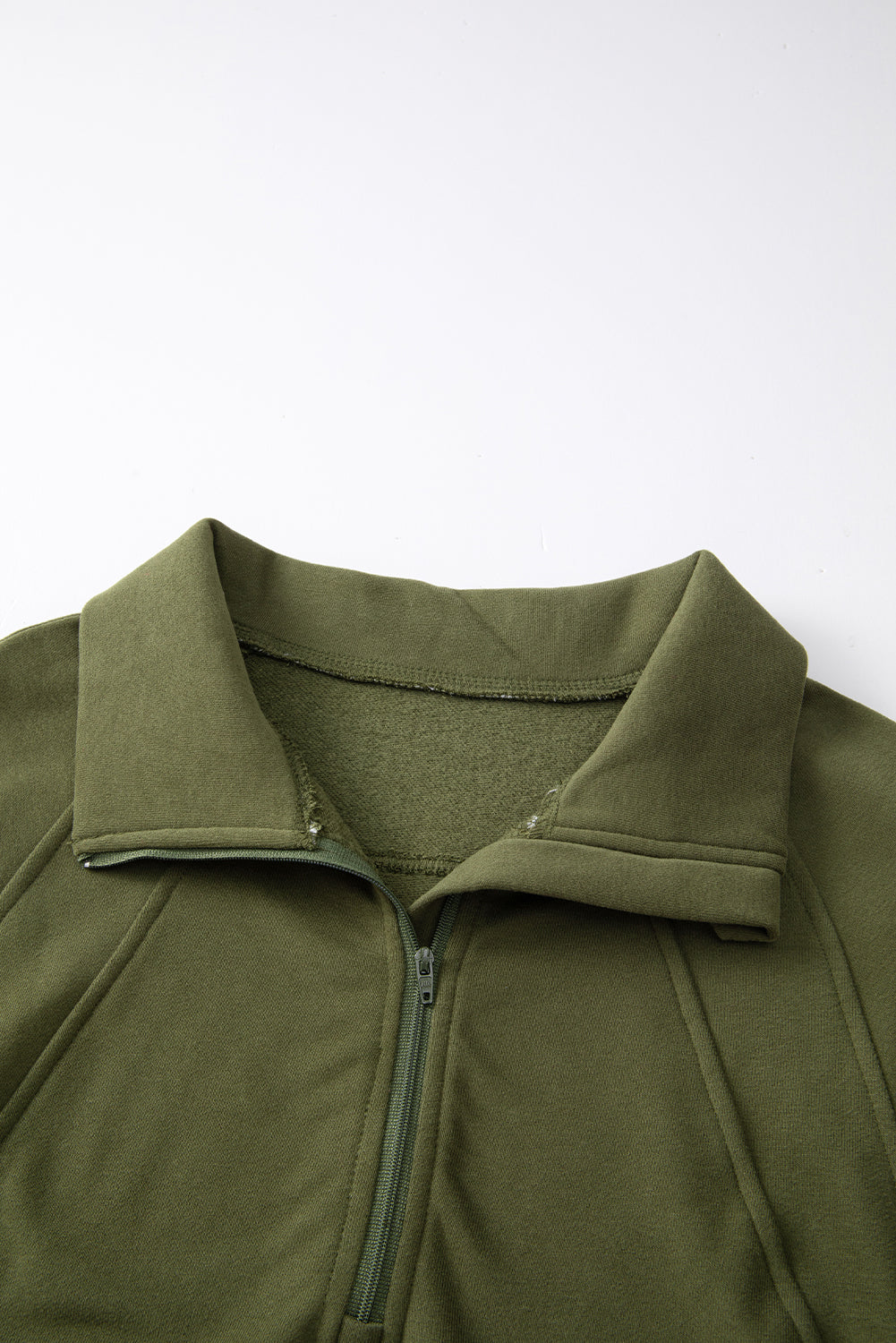 Brown Fleece Lined Zip Up Stand Collar Thumbhole Sleeve Sweatshirt eAura