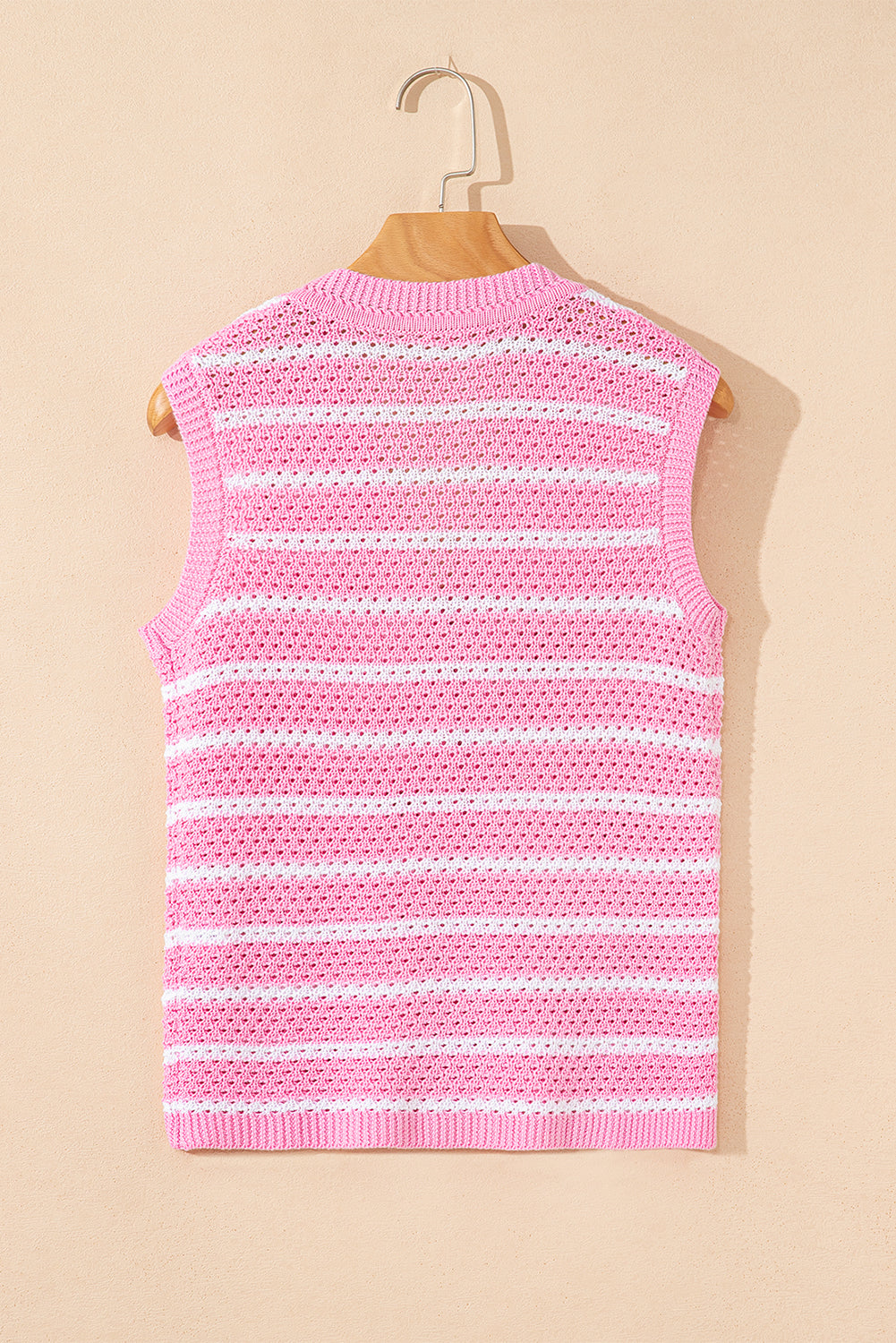 Striped V Neck Gold Buttons Elegant Sleeveless Sweater eAura