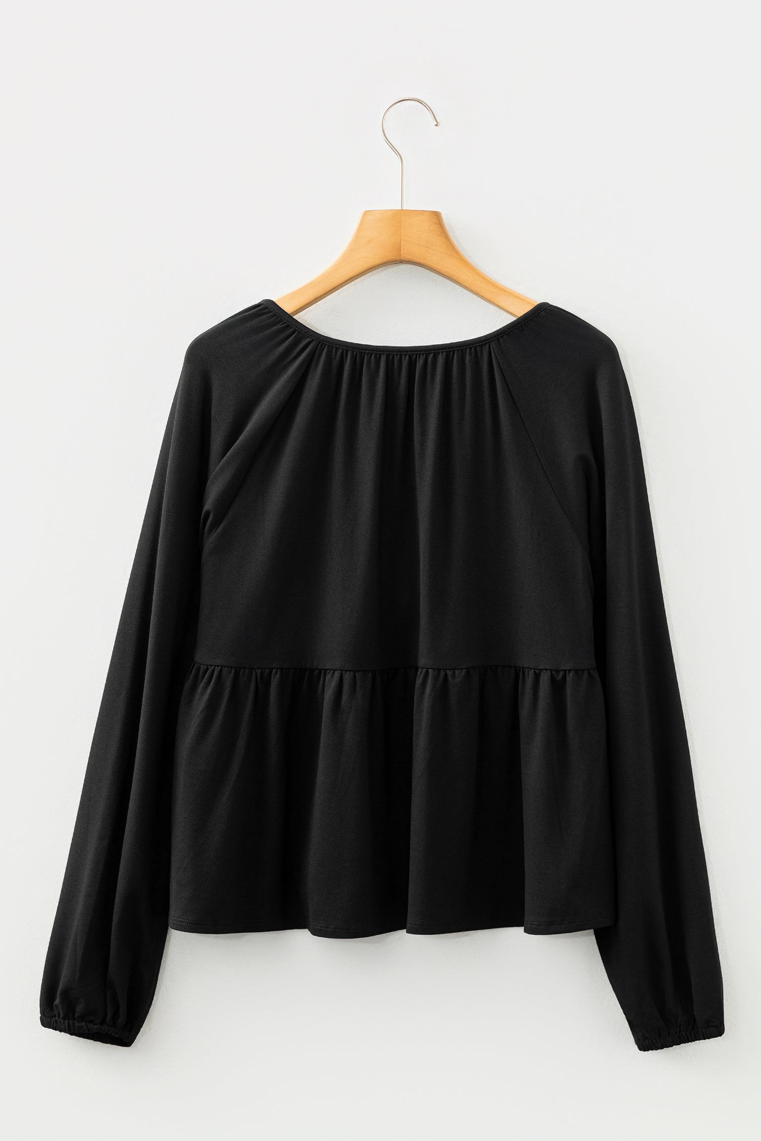 Smocked Bust Buttoned Split V Neck Flow Fit Blouse - Tops/Blouses & Shirts