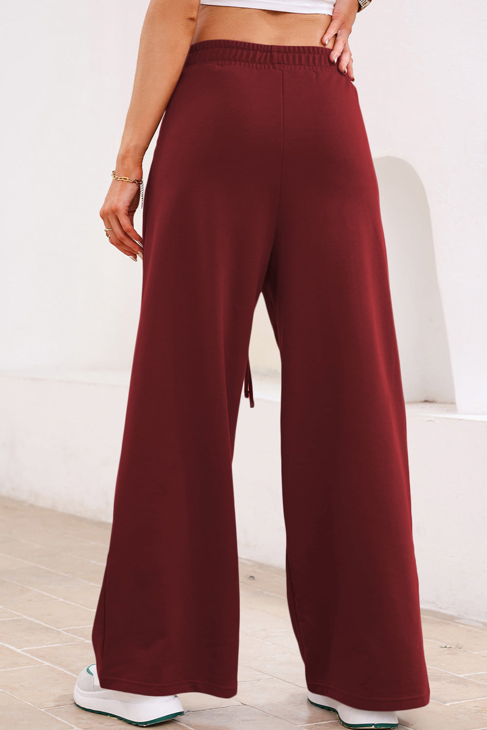 Tied Elastic High Waist Pleated Detail Sweatpants - eAura