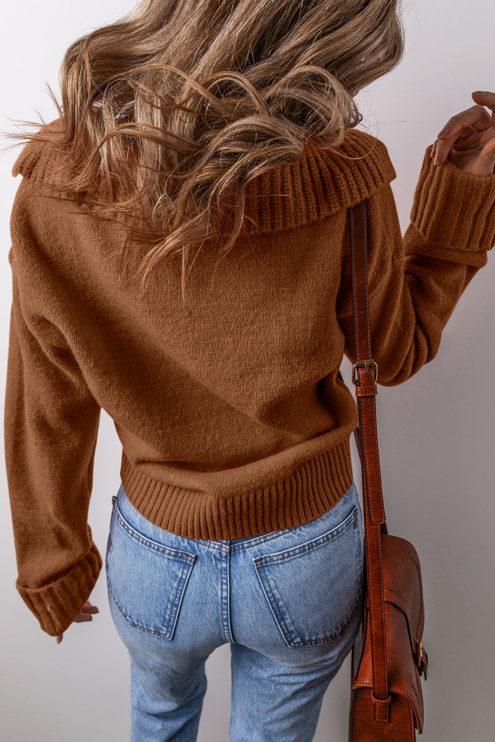 Collared V-Neck Ribbed Edge Sweater Dear-Lover Dropshipping