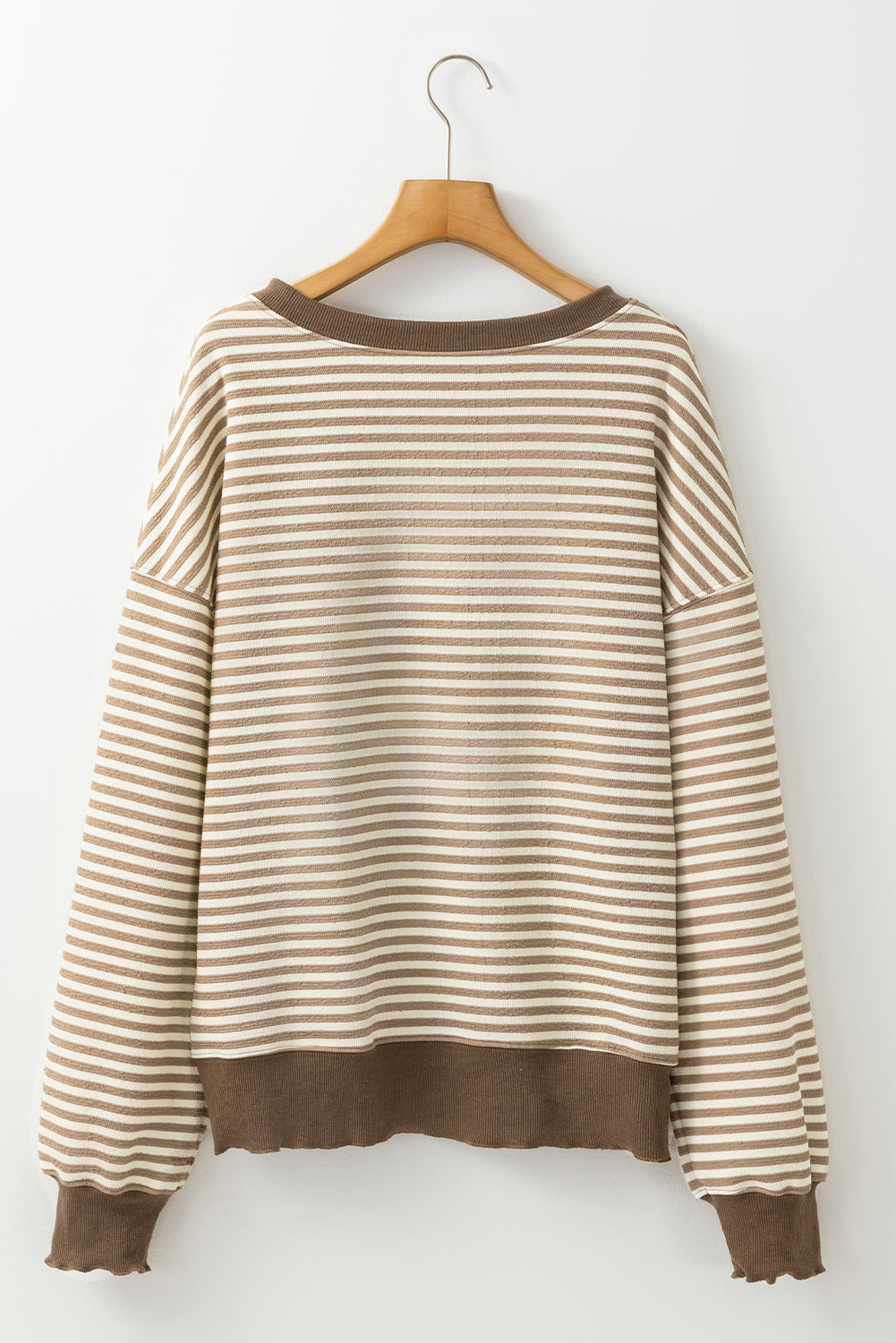 Brown Stripe Loose Drop Shoulder Long Sleeve Top eAura