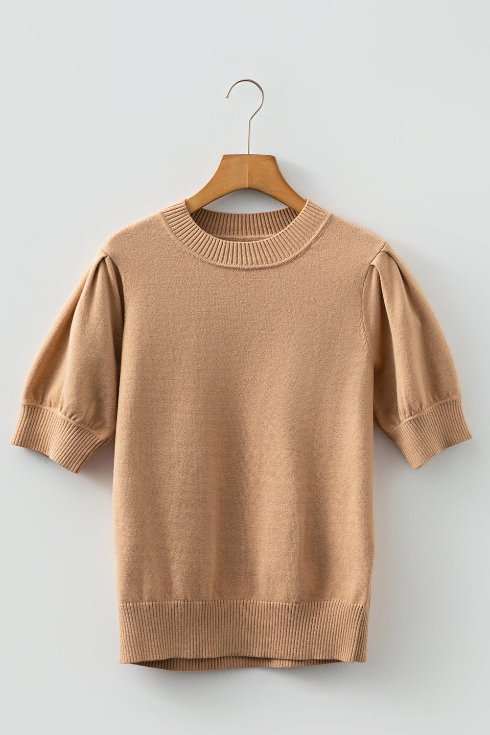 Knit Short Puff Sleeve Sweater - Sweaters & Cardigans/Short
