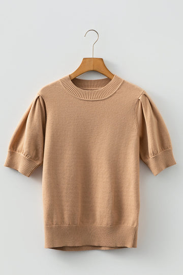 Knit Short Puff Sleeve Sweater - Sweaters & Cardigans/Short