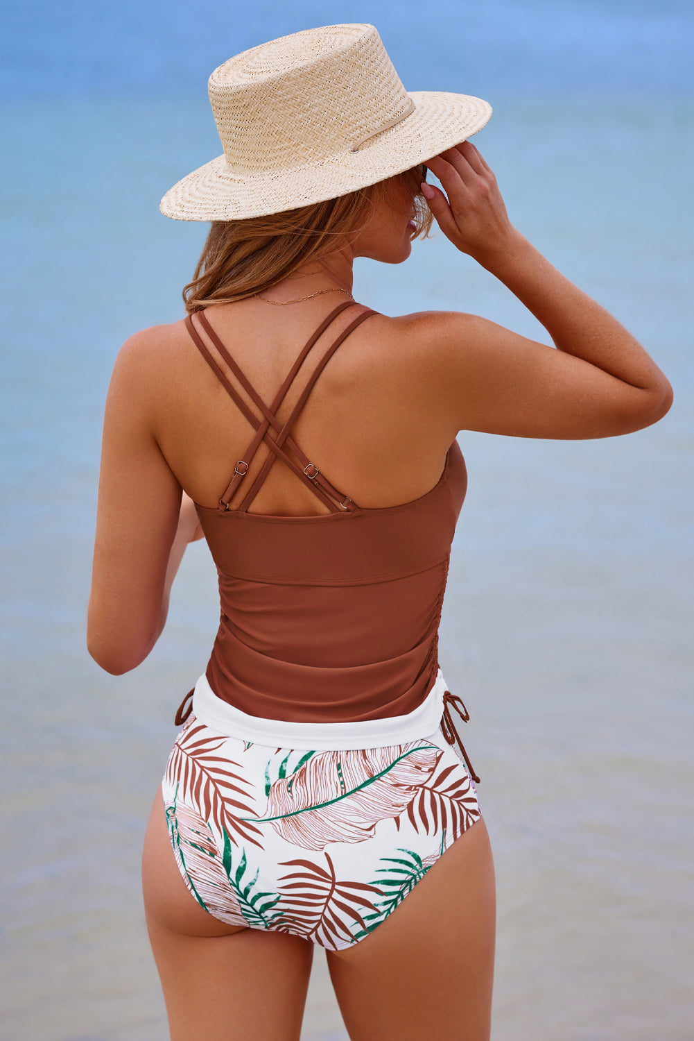 Mineral Red Drawstring Tummy Control Mix-and-match 2pcs Tankini Swimsuit BB Fashion Outlet