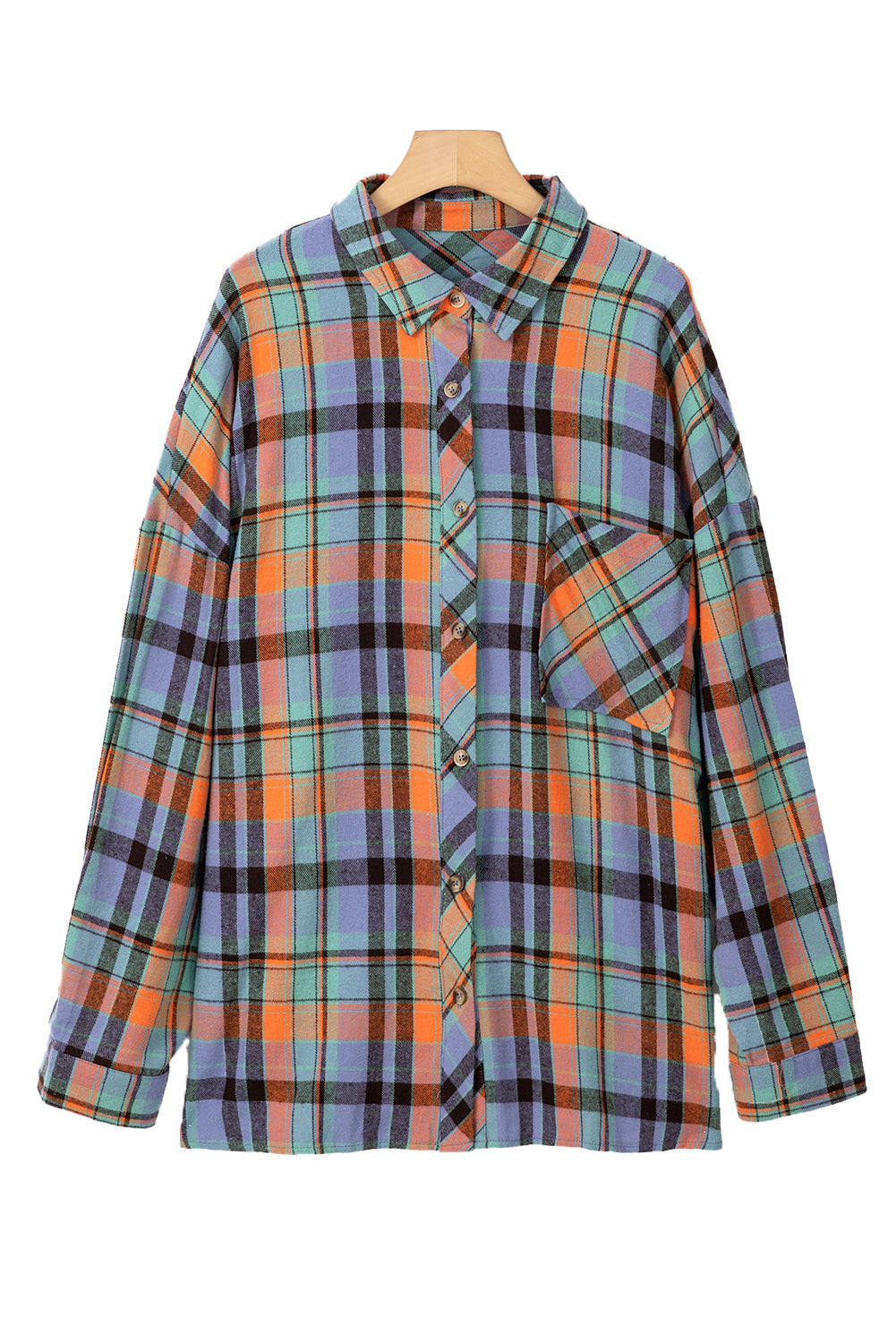 Orange Plus Size Plaid Print Buttoned Shirt Beagle Boutique Fashion Outlet