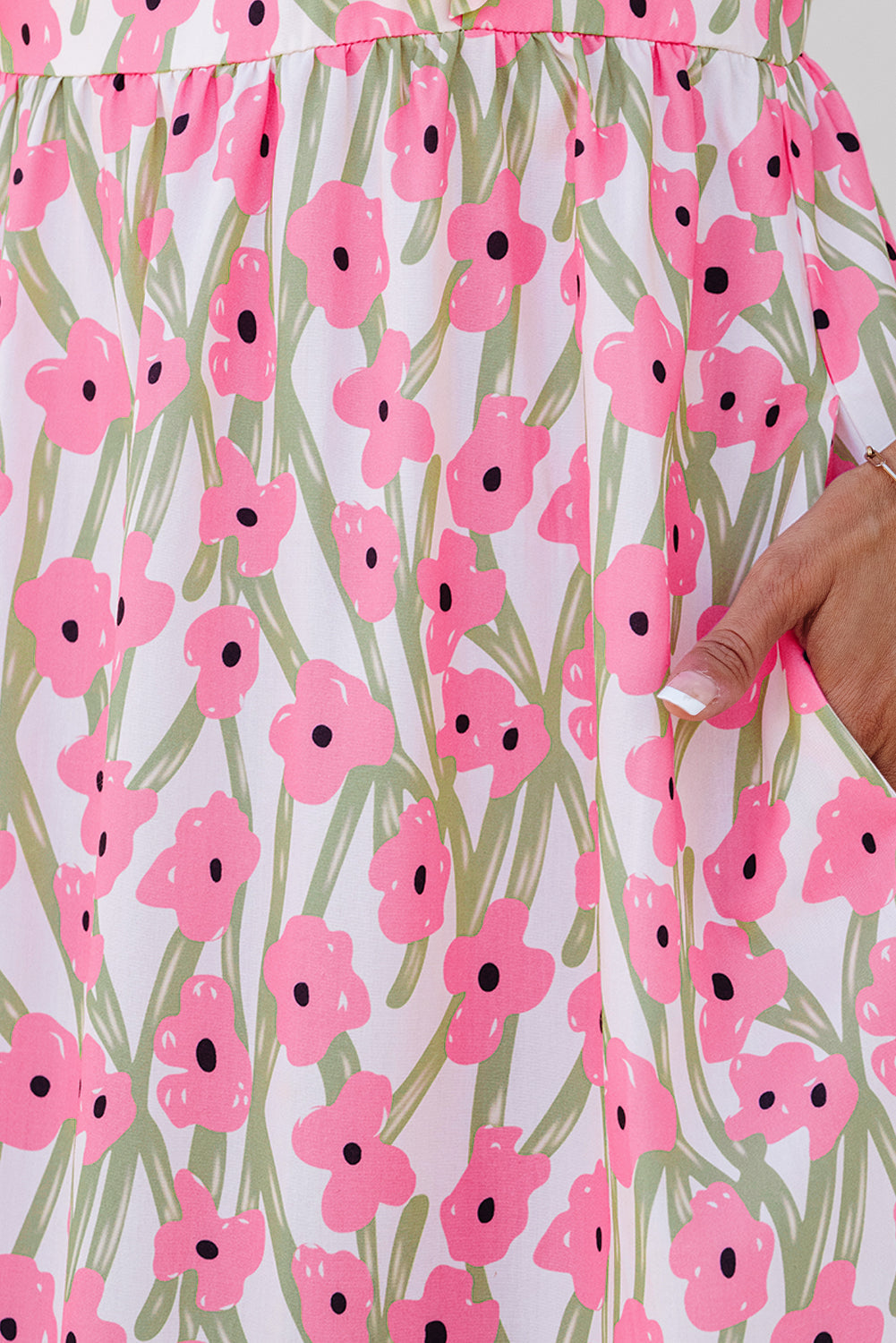 Pink Floral Print Square Neck Ruffled Strap Maxi Dress eAura