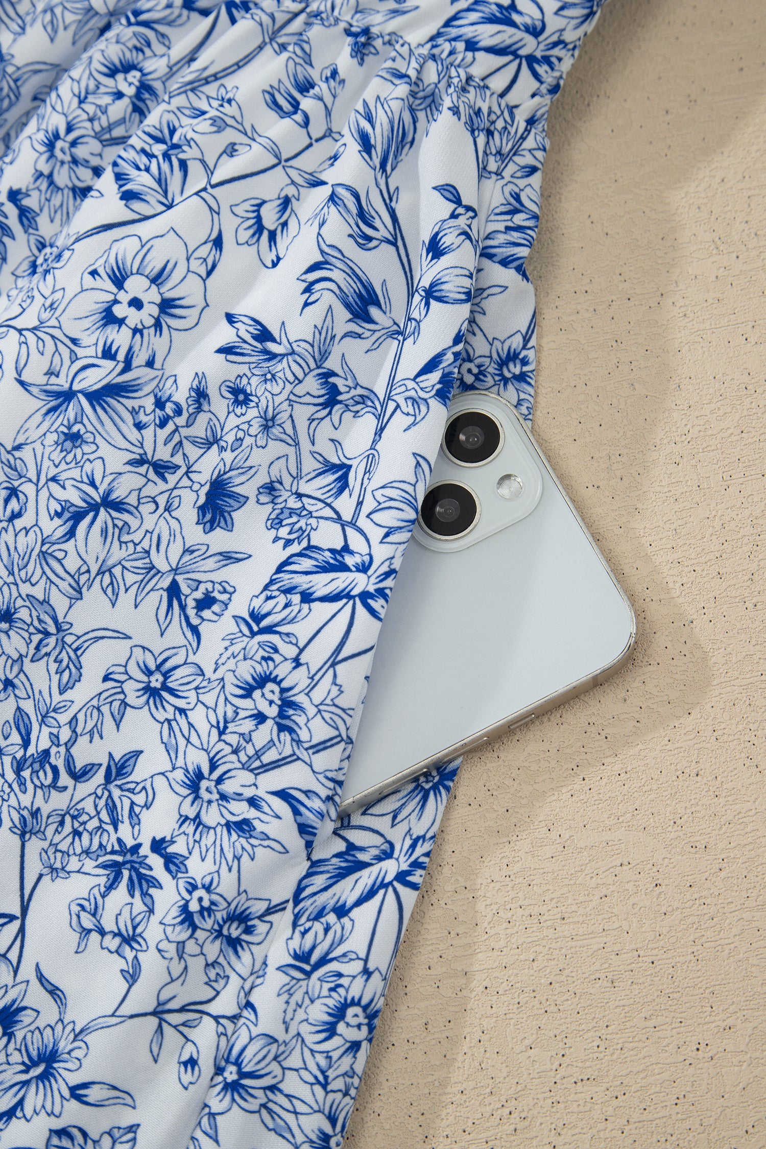 Sky Blue Floral Print Knot Strap Maxi Dress
