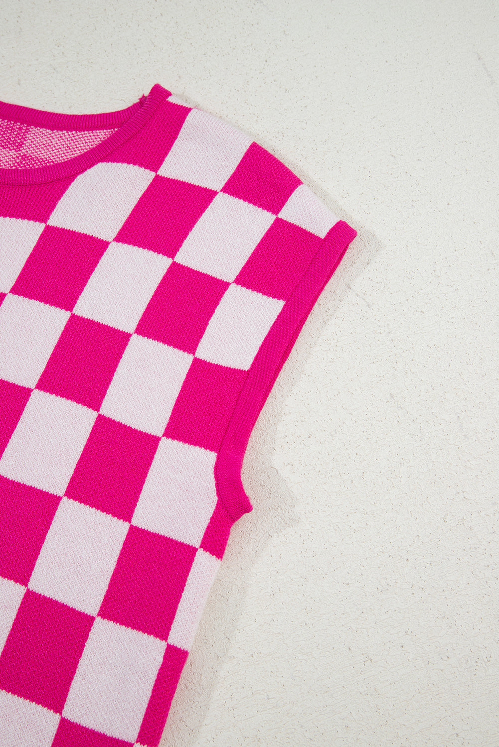 Rose Check Pattern Cap Sleeve Knit Sweater eAura