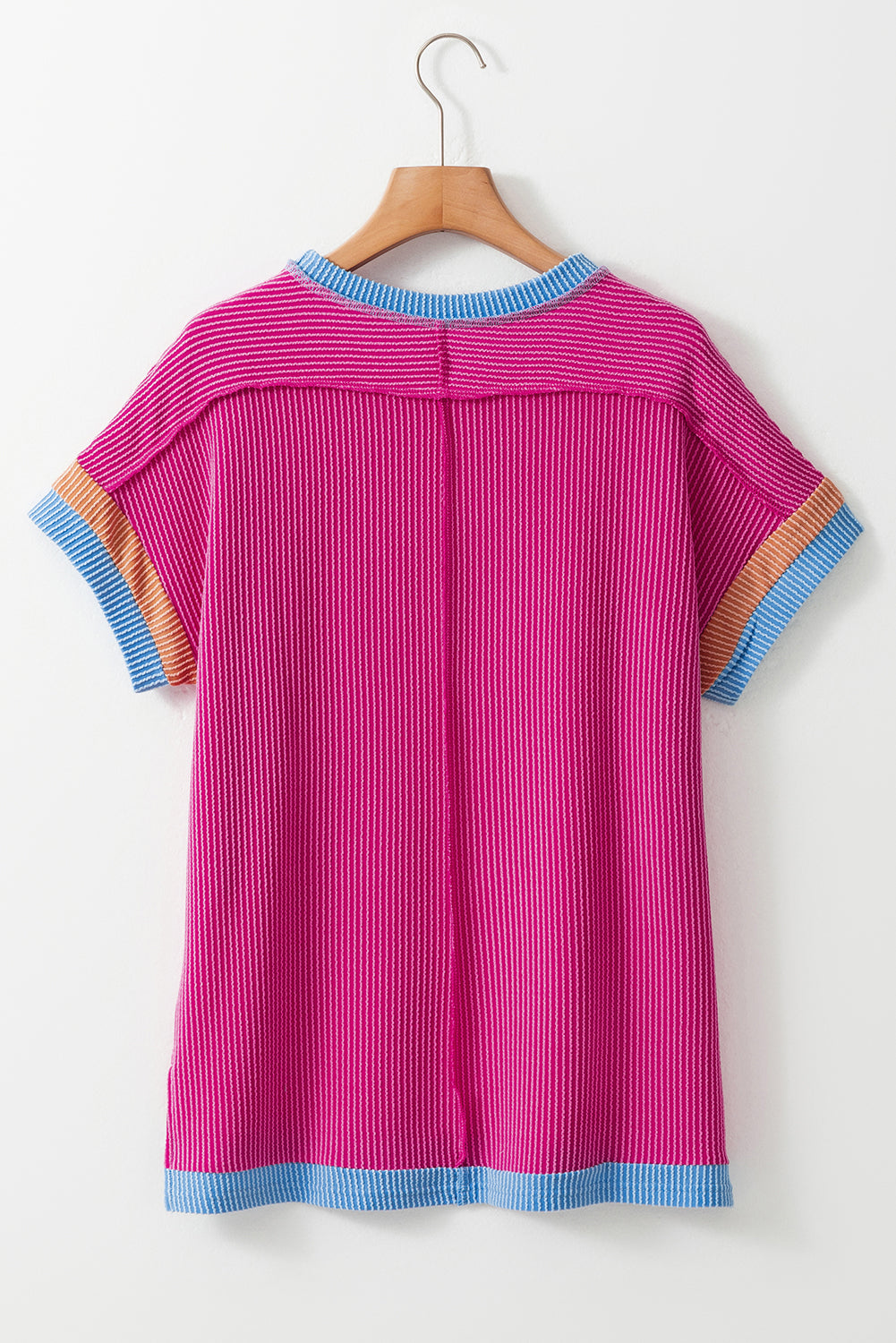 Textured Contrast Trim Round Neck T-Shirt eAura