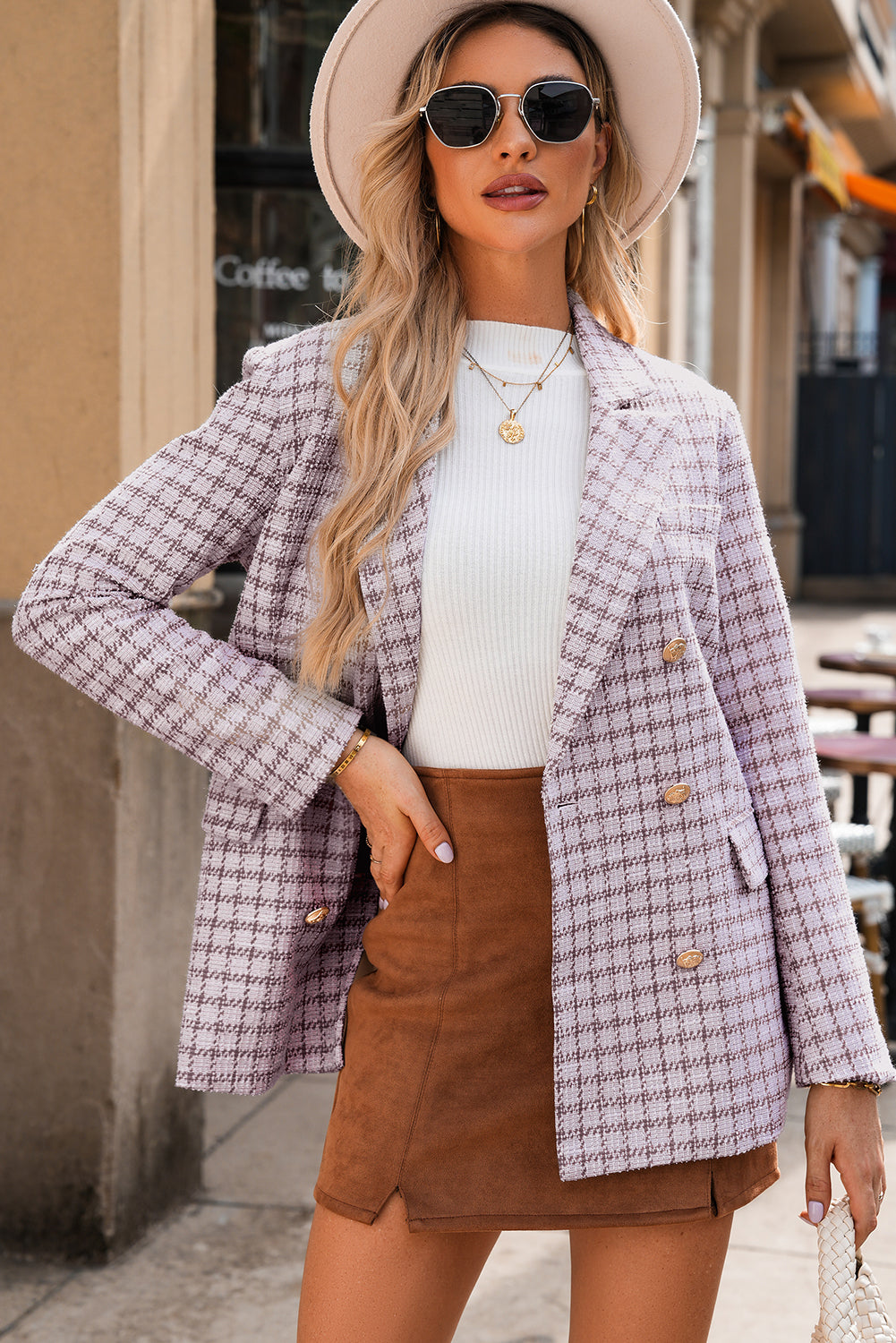 Elegant Tweed Plaid Blazer