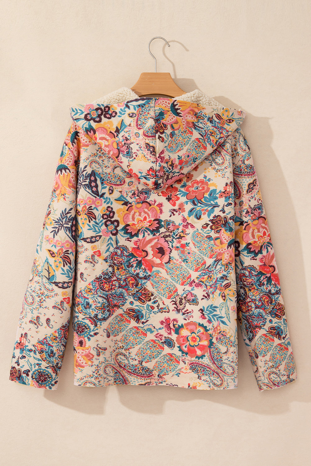 Floral Printed Sherpa Lined Hooded Jacket eAura