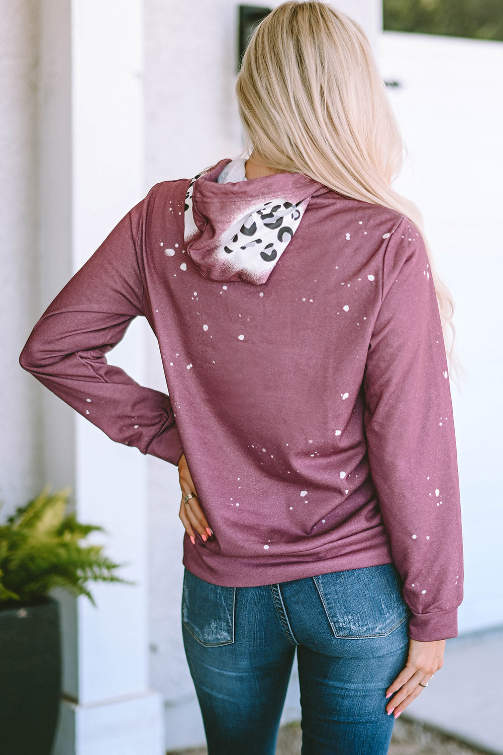 Leopard Tie Dye Print Kangaroo Pocket Pullover Hoodie eAura