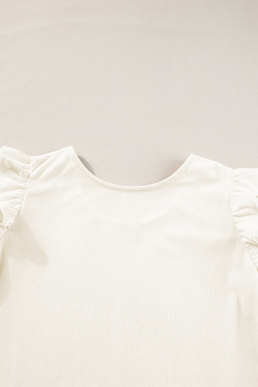 Beige Ruffled Flounce Sleeve Corduroy Blouse eAura