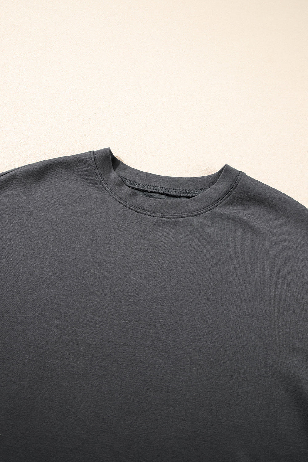 Dark Grey Drawstring Side Crewneck Tee and Loose Trousers Set eAura