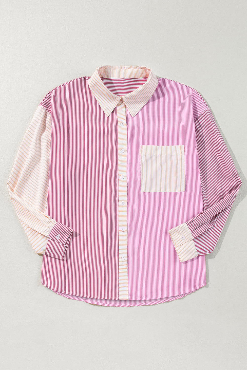 Pink Stripe Print Colourblock Plus Size Shirt BB Fashion Outlet