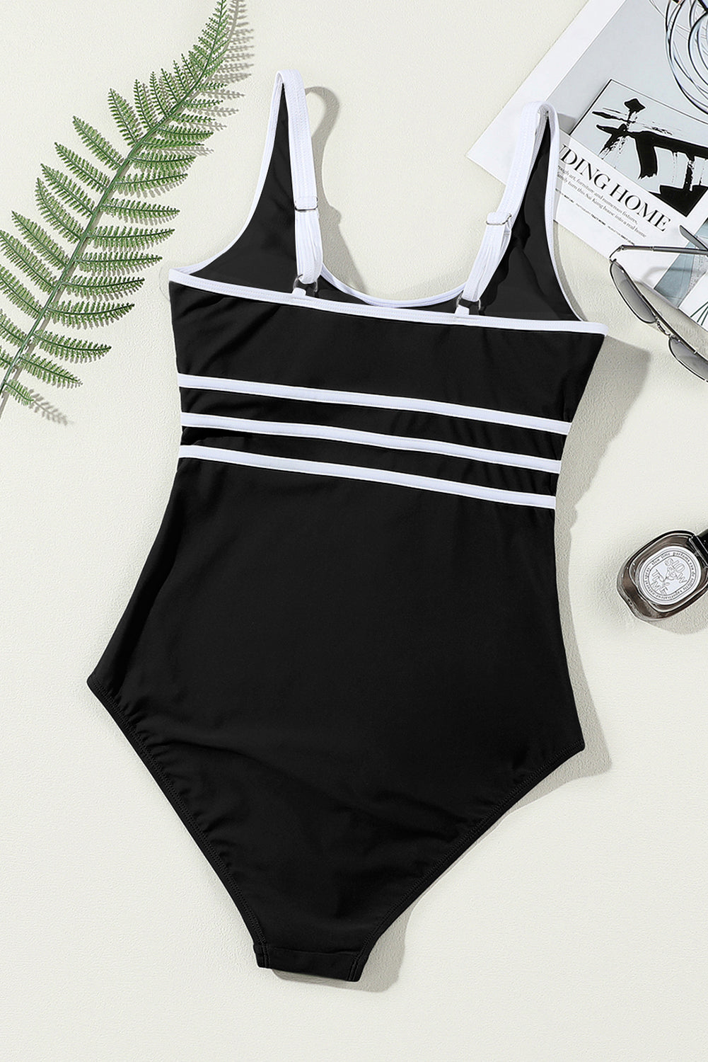 Black Contrast Trim Colourblock U Neck One Piece Swimwear eAura