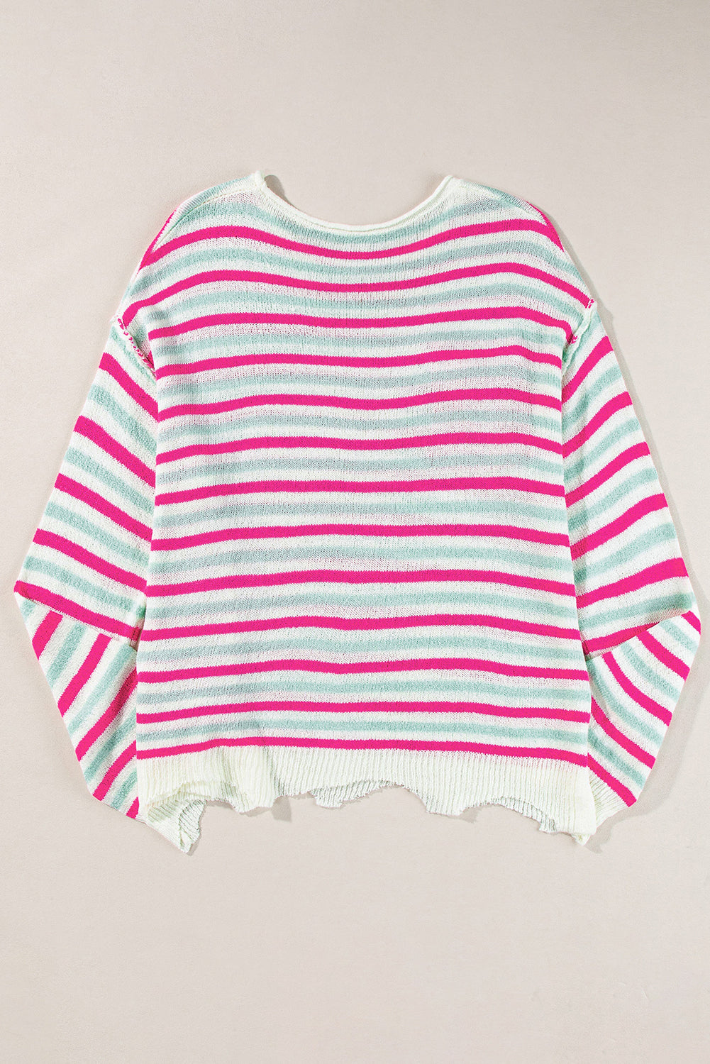 Rose Stripe Oversized Drop Shoulder Sweater with Pocket eAura
