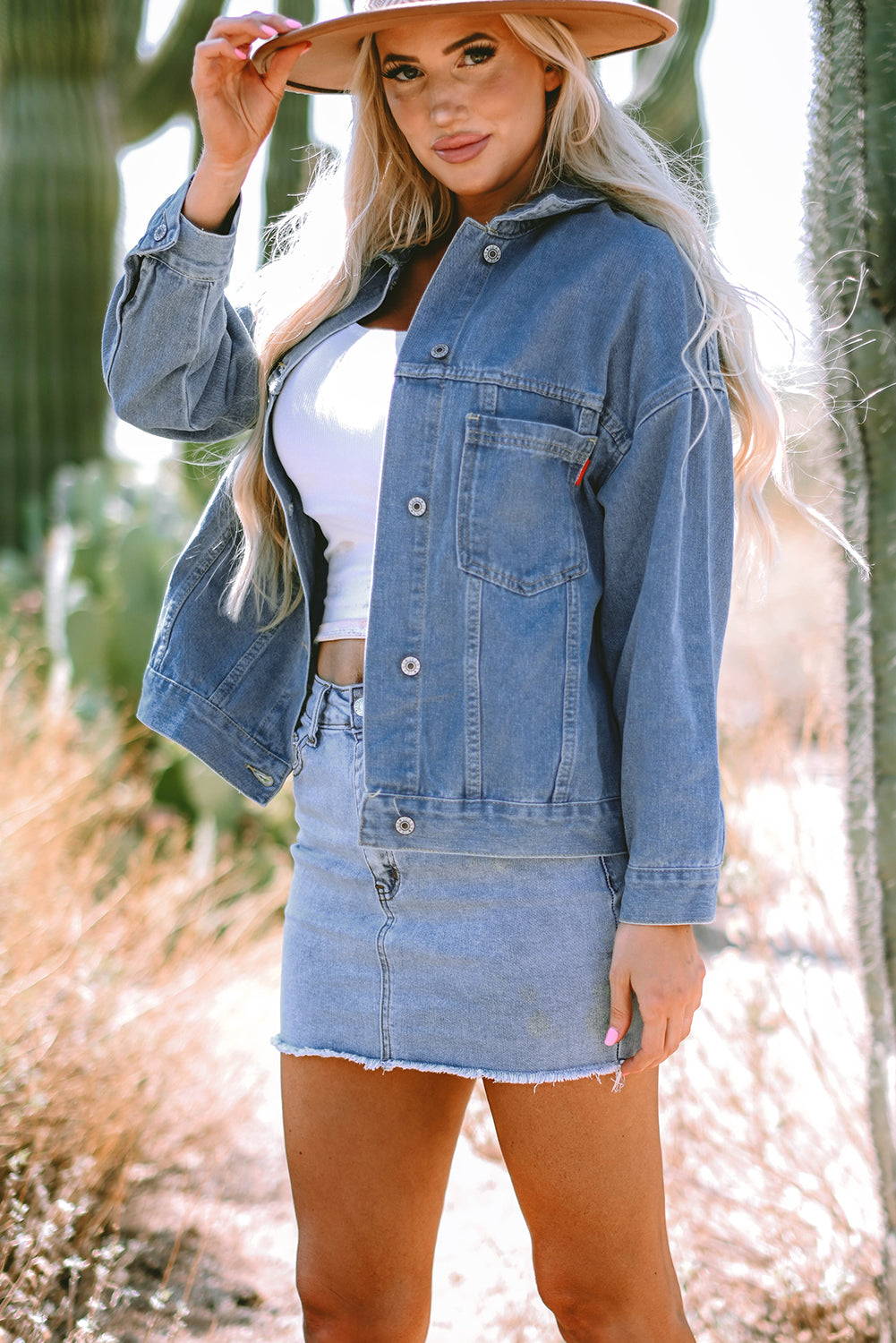 Wild Wind Washed Oversize Pocketed Denim Jacket eAura