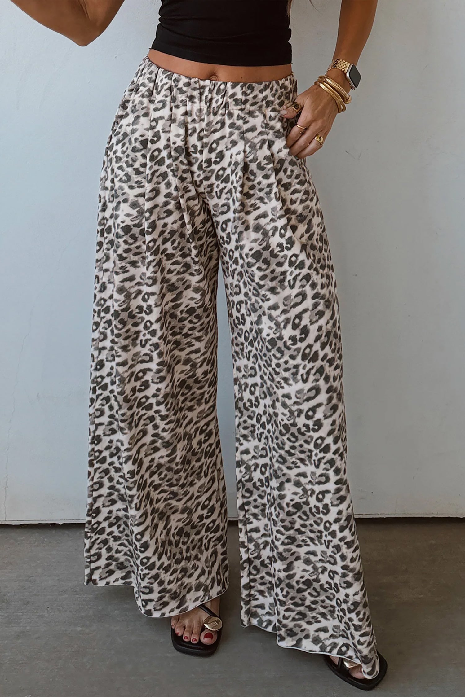 Leopard Print Wide Leg Full Length Pants – Multicolour