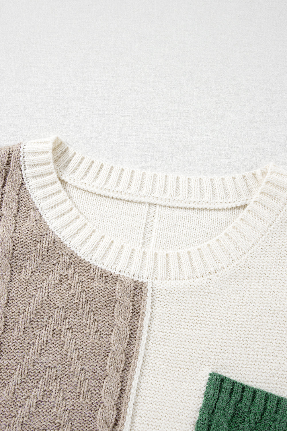Rose Tan Colourblock Patched Pocket Drop Shoulder Sweater eAura