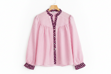 Stripe Leopard Patchwork Long Sleeve Shirt - Tops/Blouses & Shirts