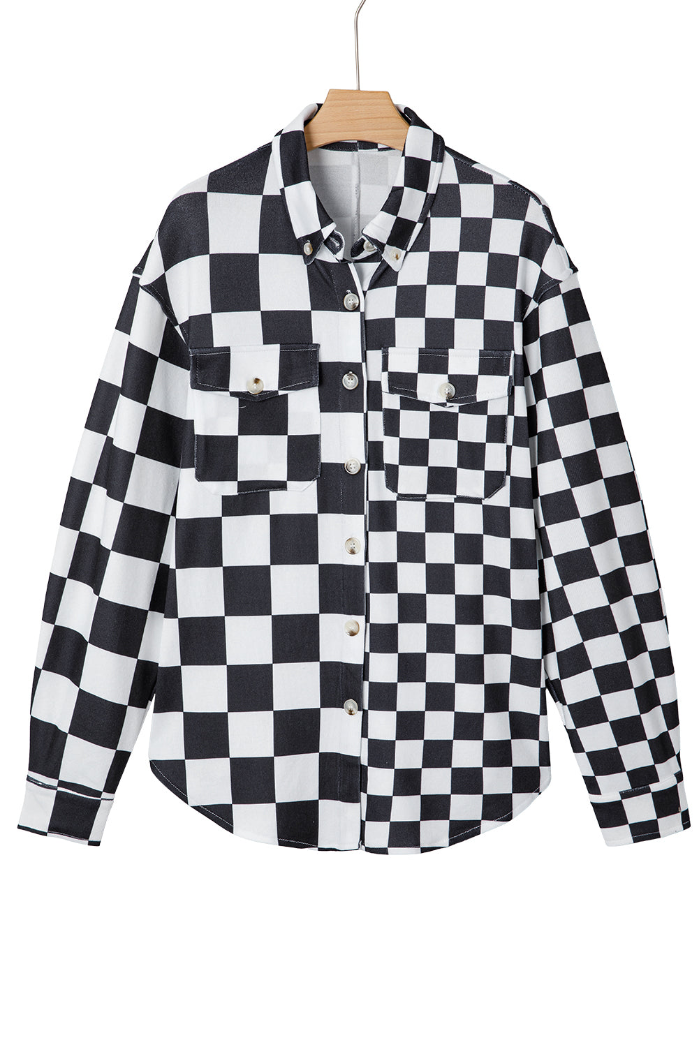 Checkerboard Flap Pocket Button Front Shacket - eAura