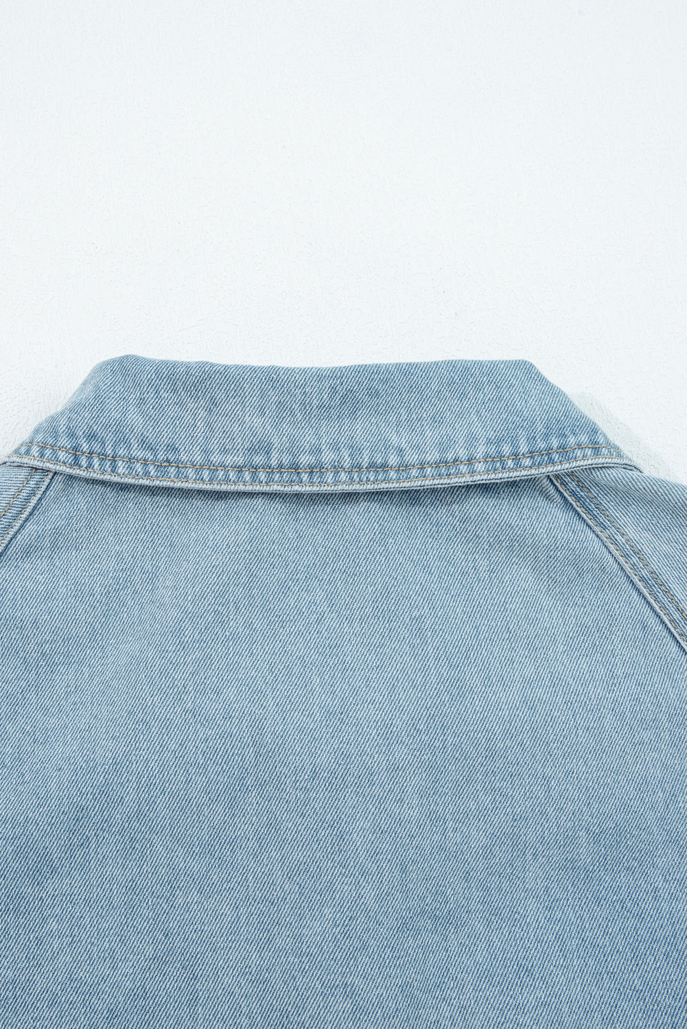 Blue Elastic Edge Collared Zip Up Denim Jacket With Pocket eAura