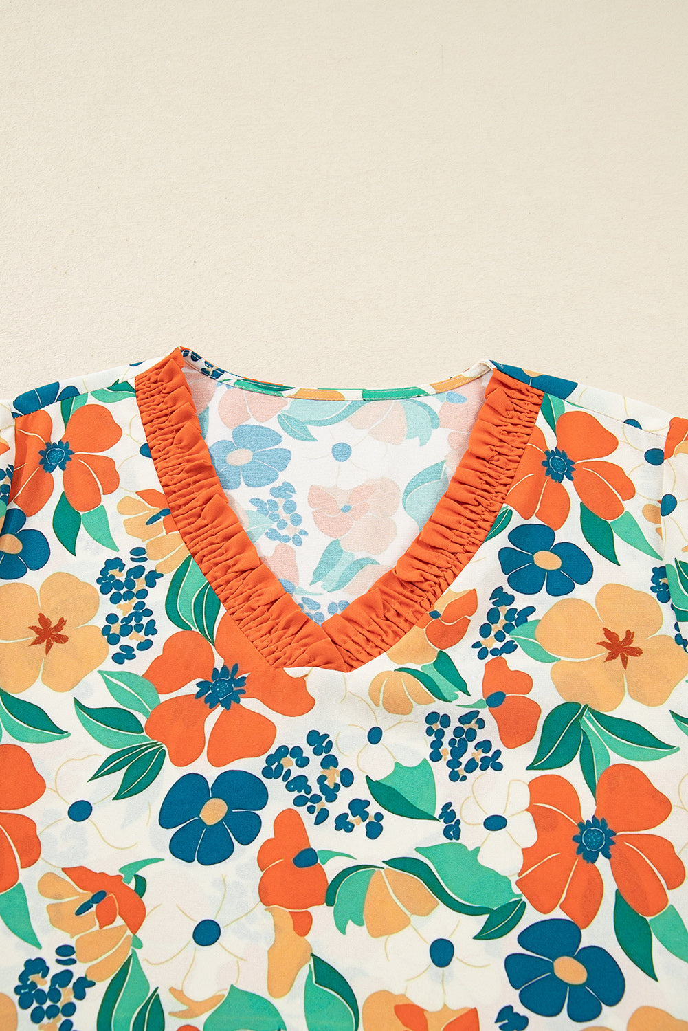 V-Neck Floral Print Sleeve Blouse - eAura