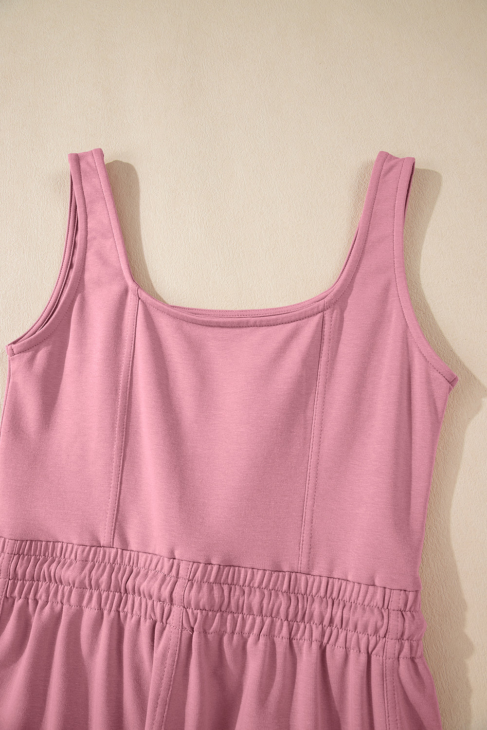 Light Pink Lace-up Elastic Waist Sleeveless Square Neck Jumpsuit eAura