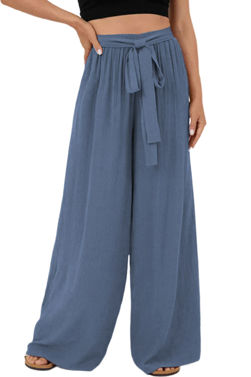 Coffee High Waisted Tie Front Side Pocket Wide Leg Flowy Casual Pants Dear-Lover Dropshipping
