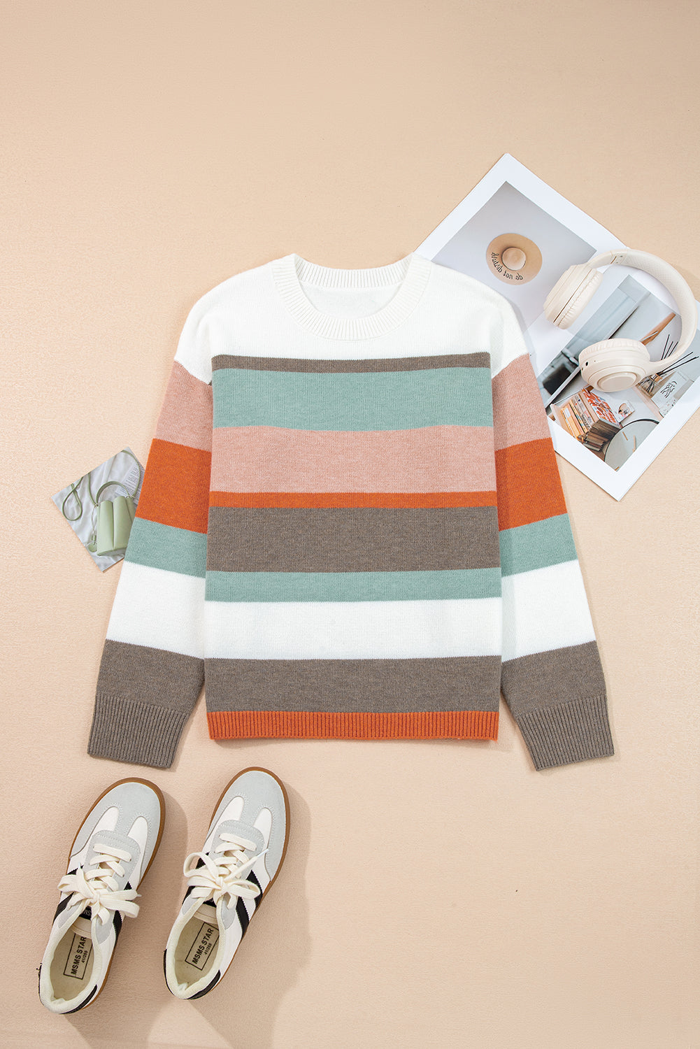 Striped Knit Drop Shoulder Sweater - eAura