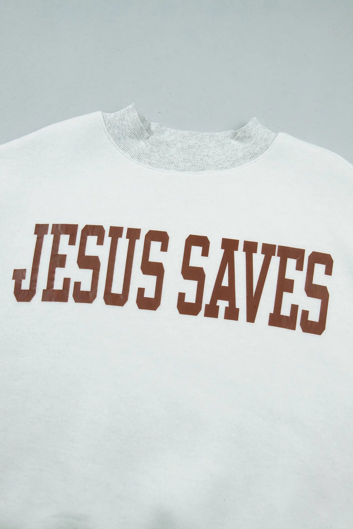 Reversible Christian Faith Print Mock Neck Pullover Sweatshirt – Light Grey