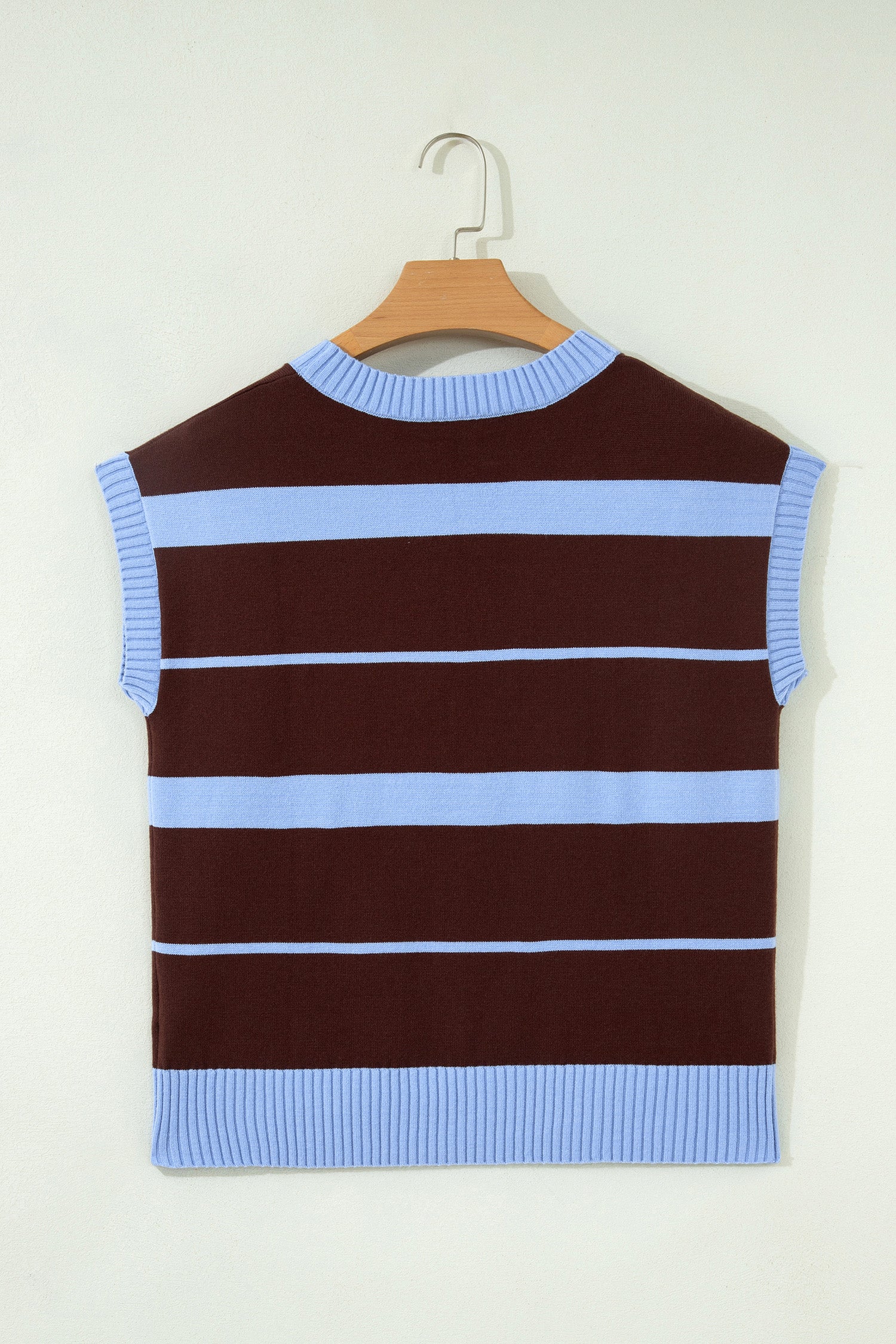 Striped Short Sleeve Round Neck Casual Knit Top – Sky Blue Stripe