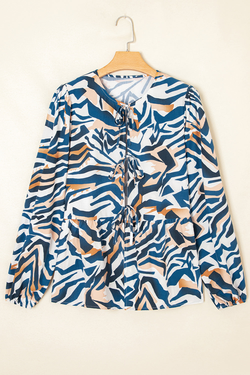 Zebra Print Tied Front Puff Sleeve Top - eAura