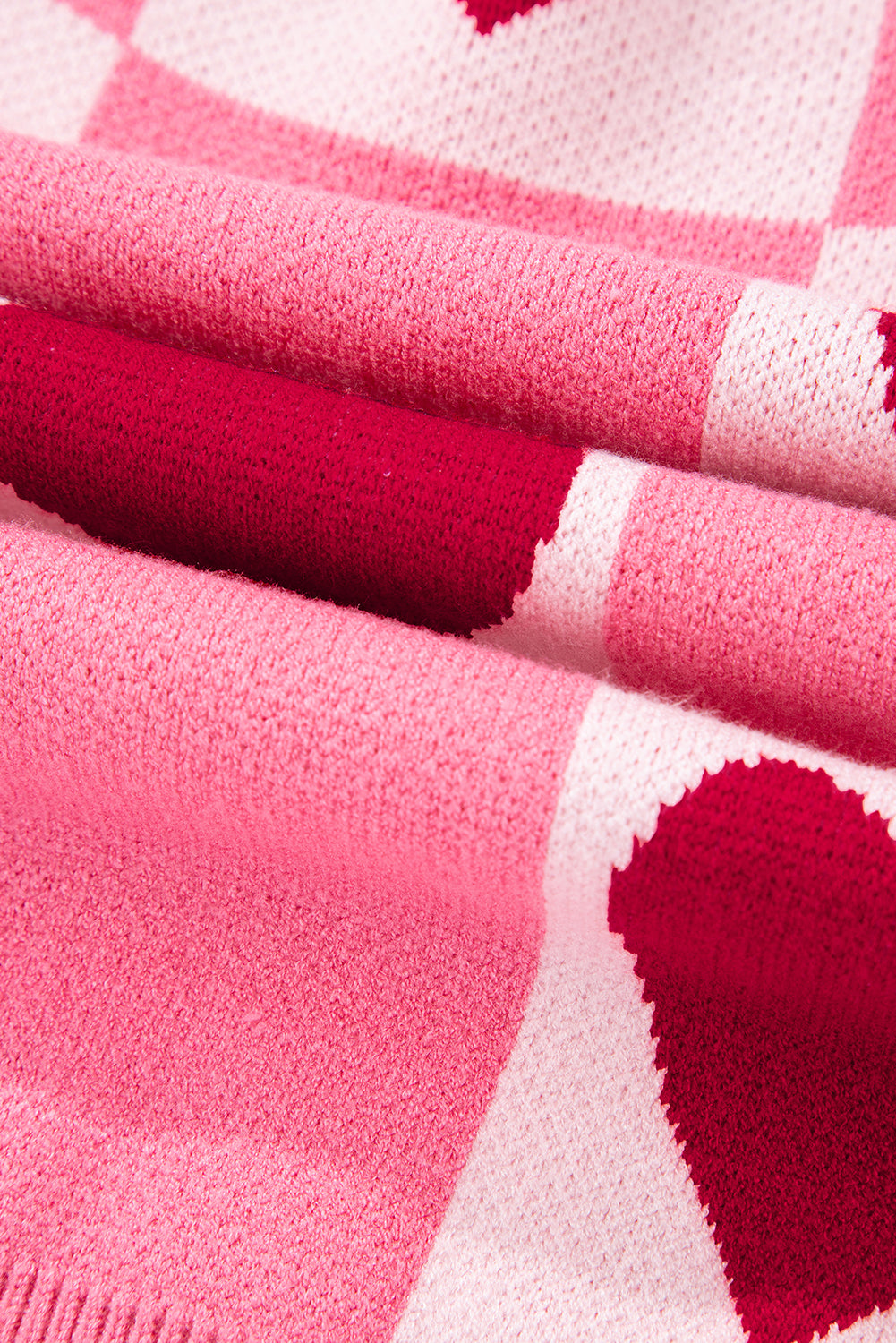 Pink Love Heart Checkered Valentine Crew Neck Sweater eAura