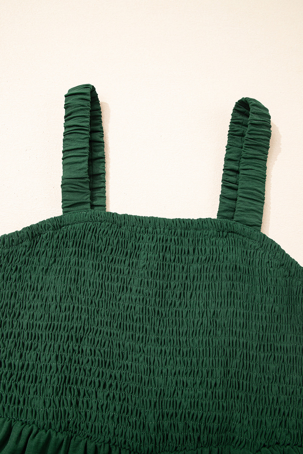 Green Smocked Sleeveless Wide Leg Jumpsuit with Pockets eAura