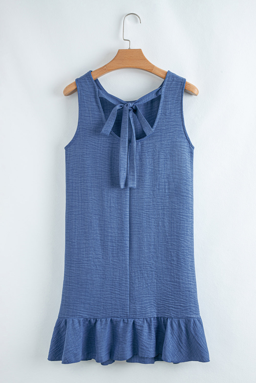 Knot Scoop Back Ruffle Hem Sleeveless Mini Dress eAura