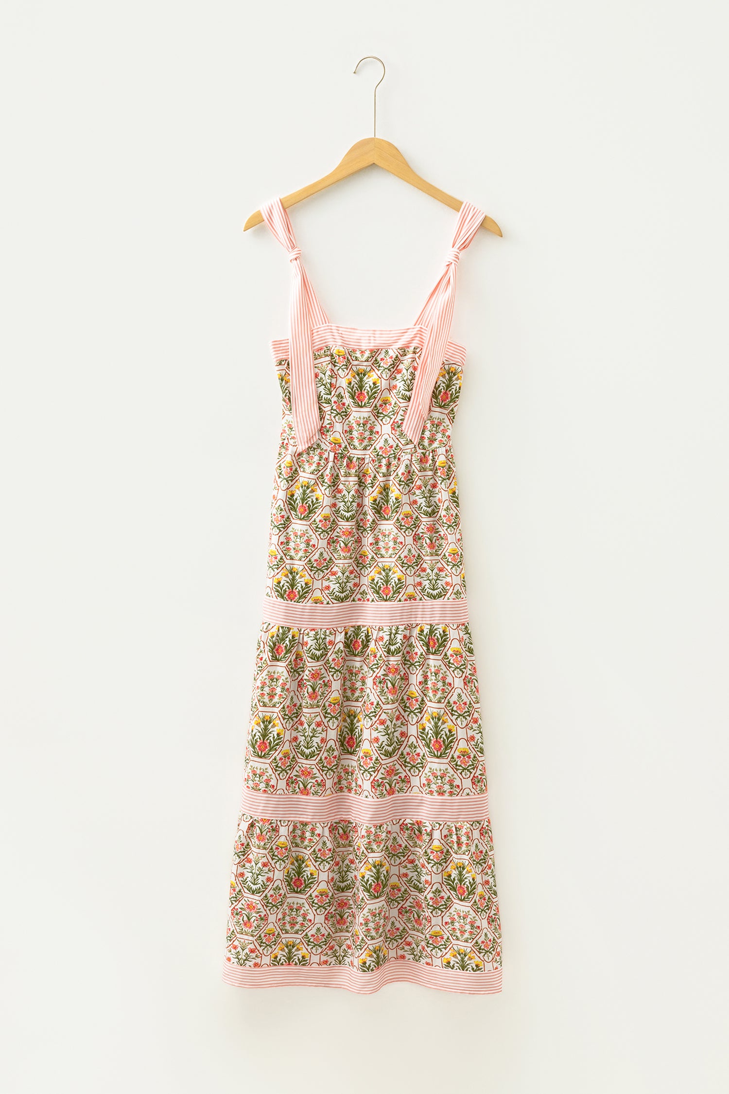 Pink Geometric Floral Print Striped Patchwork Sleeveless Dress
