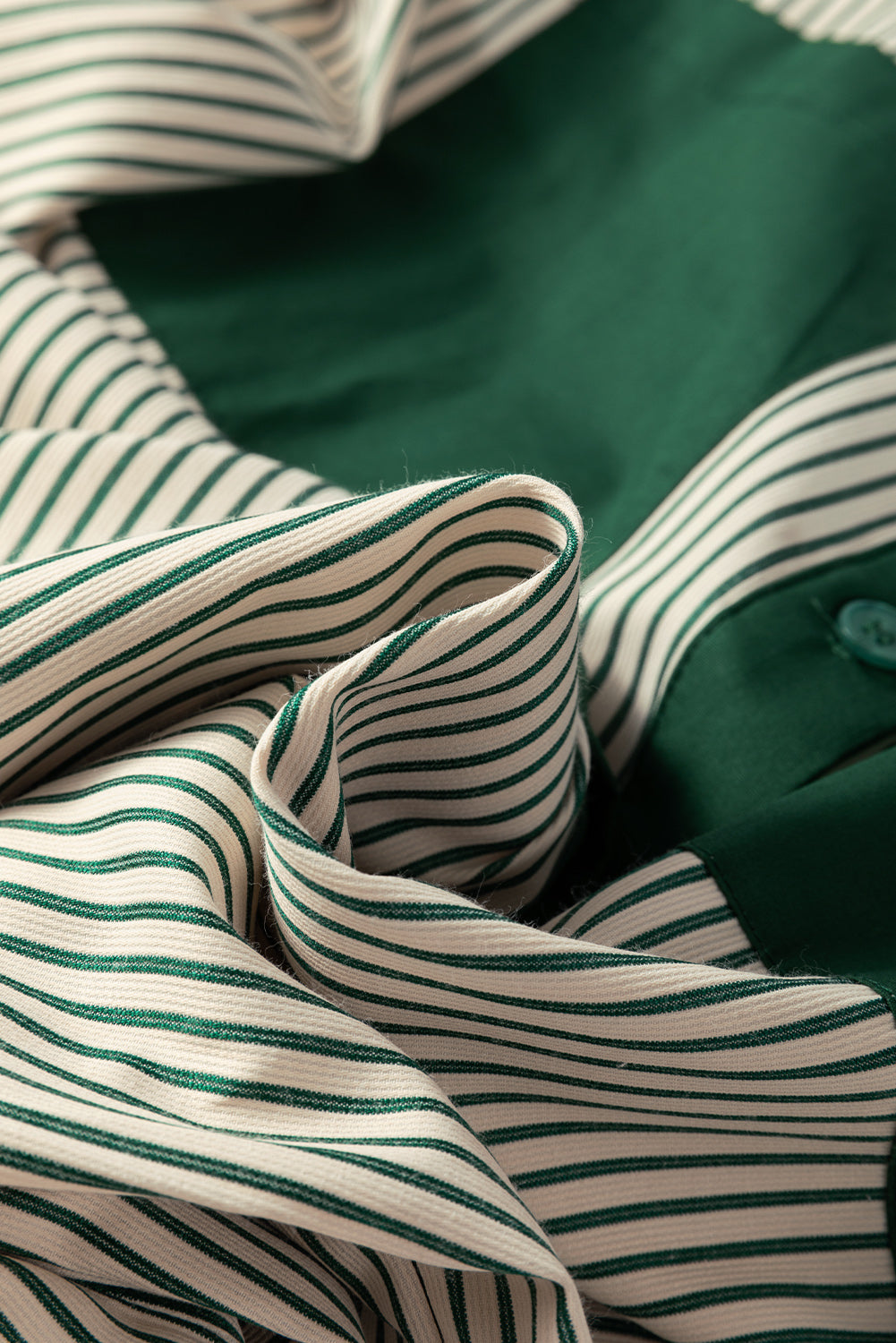 Green Patch Pockets Button Down Short Puff Sleeve Dress eAura