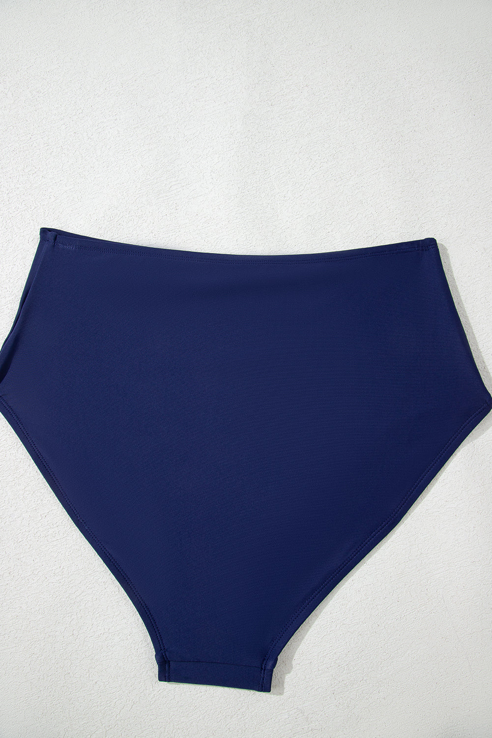 Navy Blue Abstract Print Frilled Trim Spaghetti Straps Tankini Set eAura