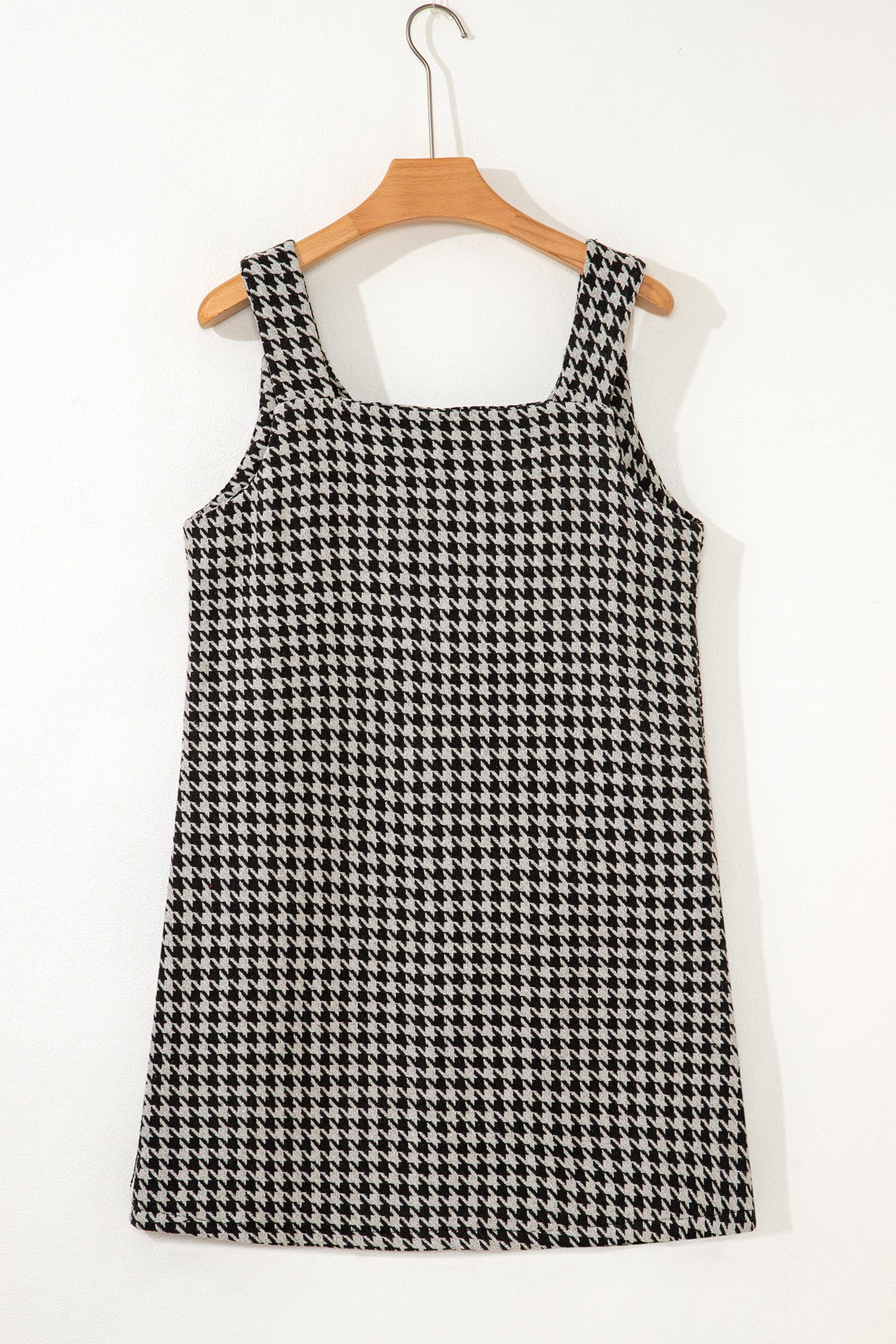 Houndstooth Print V-Neck Sleeveless Mini Dress - Dresses/Mini Dresses
