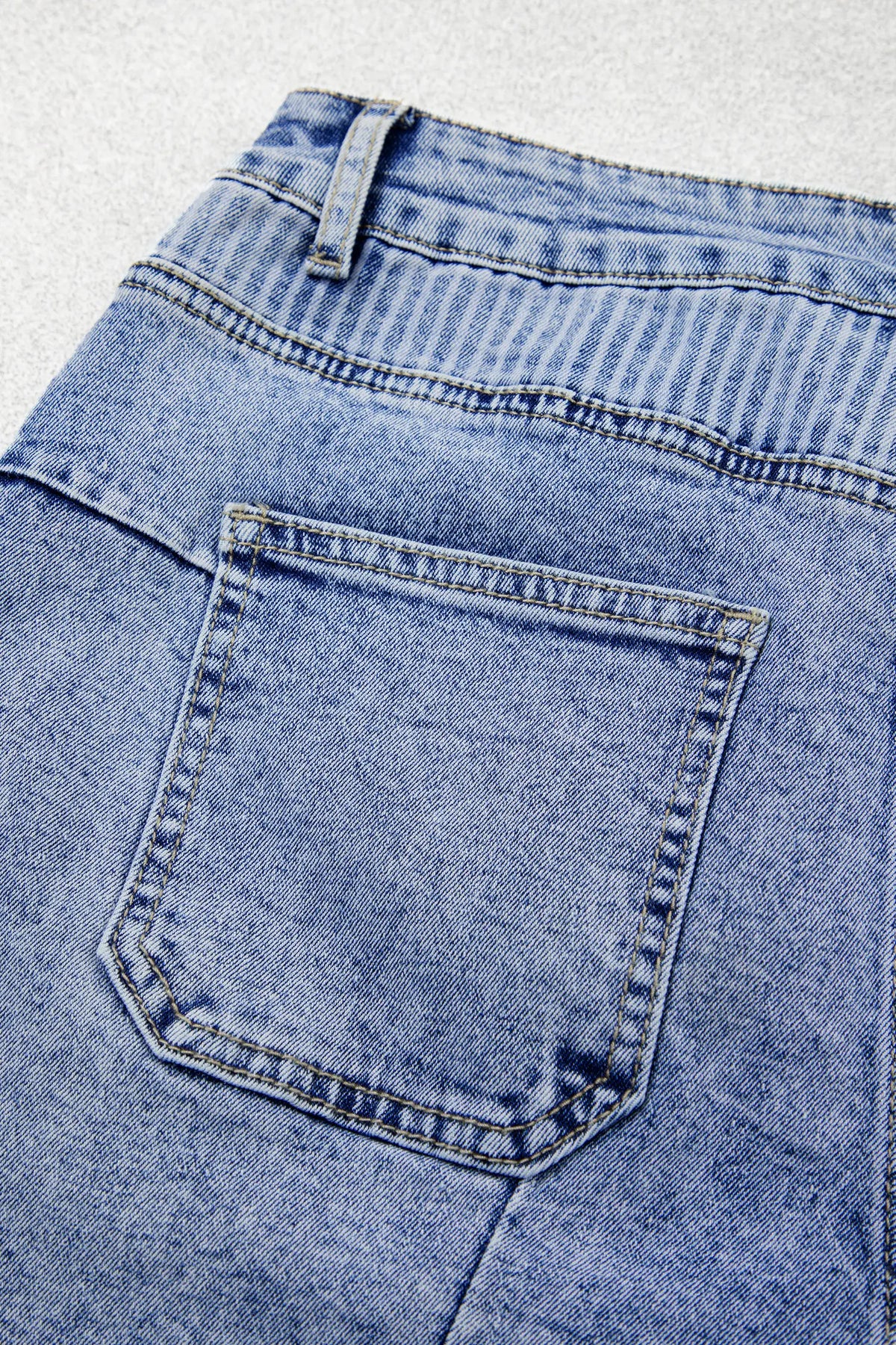 Striped Paisley Mixed Patchwork Raw Hem Denim Shorts – Sky Blue