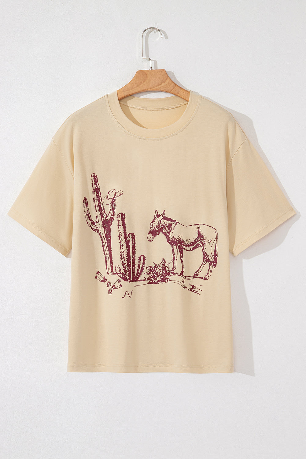 Parchment Western Burro Cactus Crew Neck Graphic Tee BB Fashion Outlet