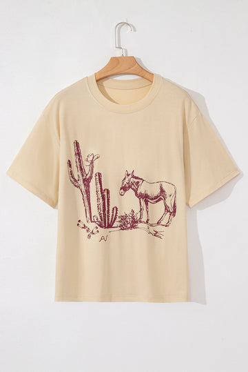 Parchment Western Burro Cactus Crew Neck Graphic Tee BB Fashion Outlet